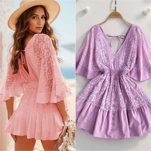 Lace Adoration Cutout Mini Dress - Purple